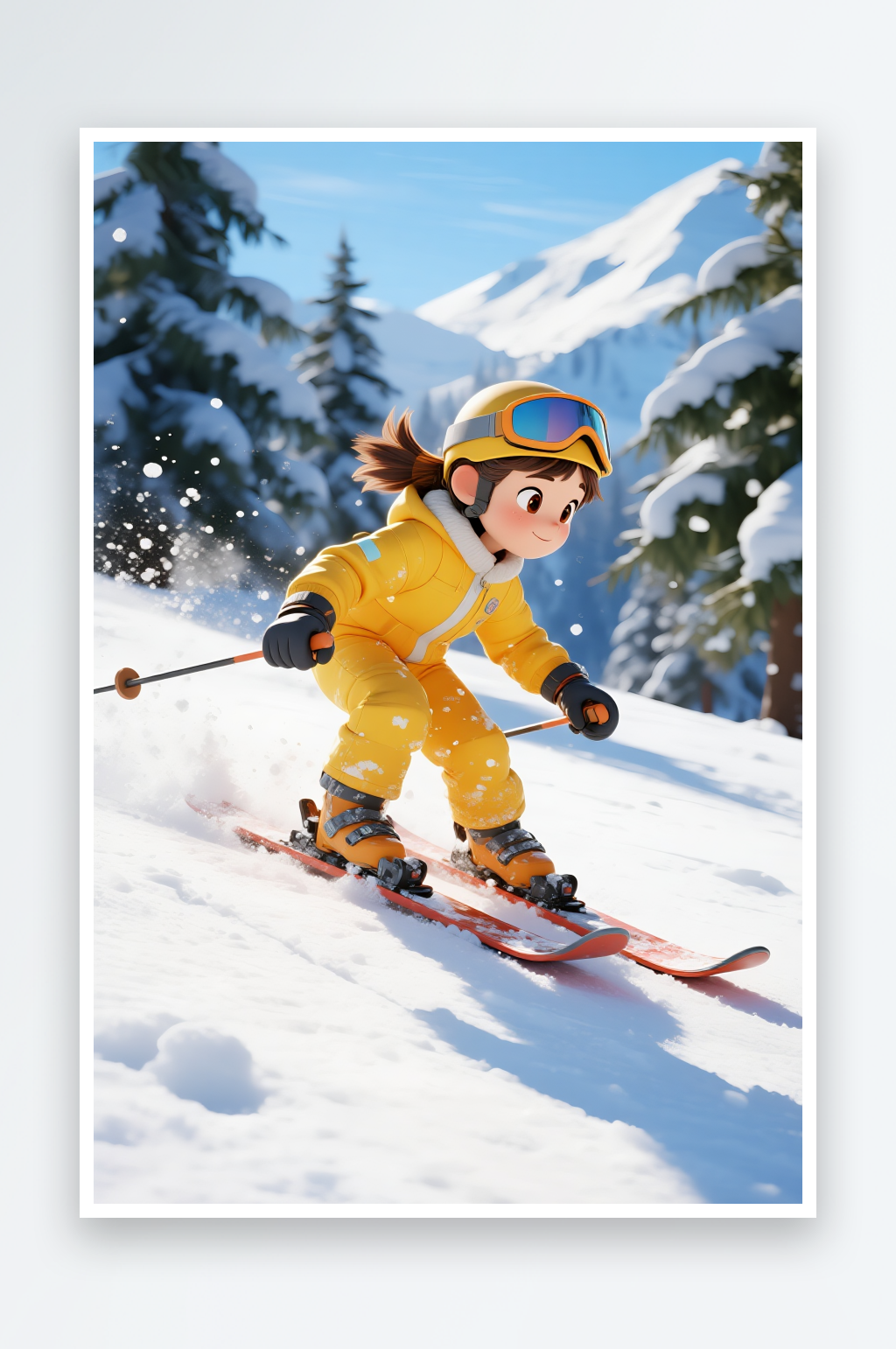滑雪看雪冬季冬天立冬冬至卡通滑雪人物插画素材