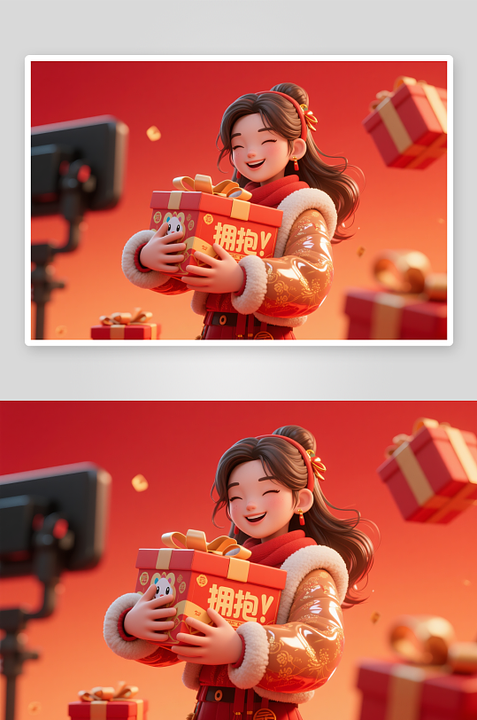 新年年货节购物直播间带货人物模型插画-众图网