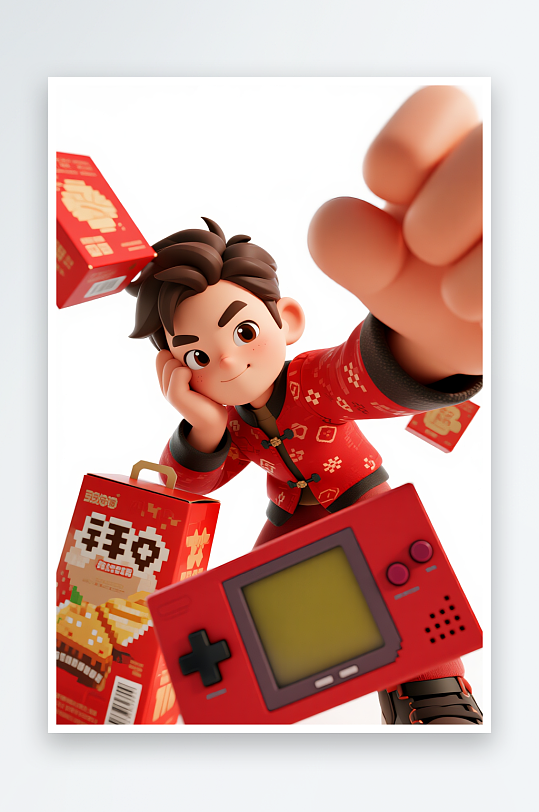 中式新年年货节购物直播间带货人物模型插画-众图网