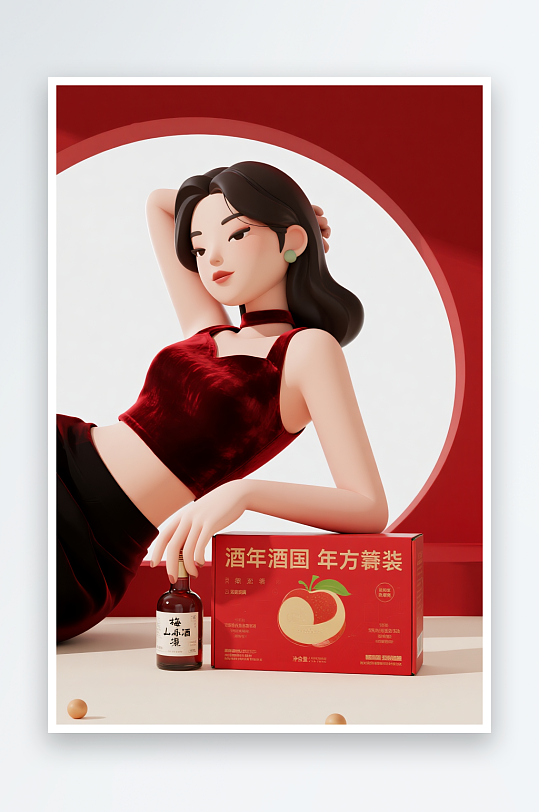 红色新年年货节购物直播间带货人物模型插画-众图网