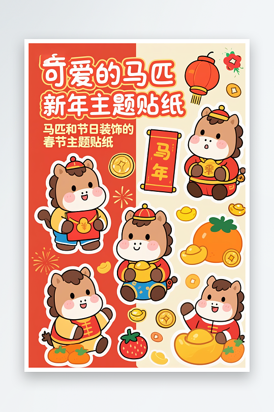 对联灯笼马年2026年卡通手账贴纸插画-众图网