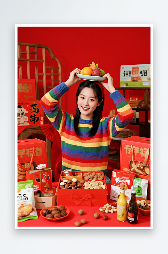 美女新年年货节购物直播间带货人物摄影图-众图网