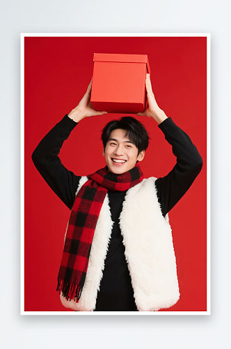 红色新年年货节购物直播间带货人物摄影图