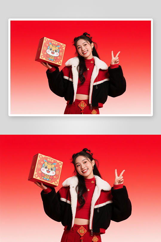 國(guó)潮新年年貨節(jié)購(gòu)物直播間帶貨人物攝影圖