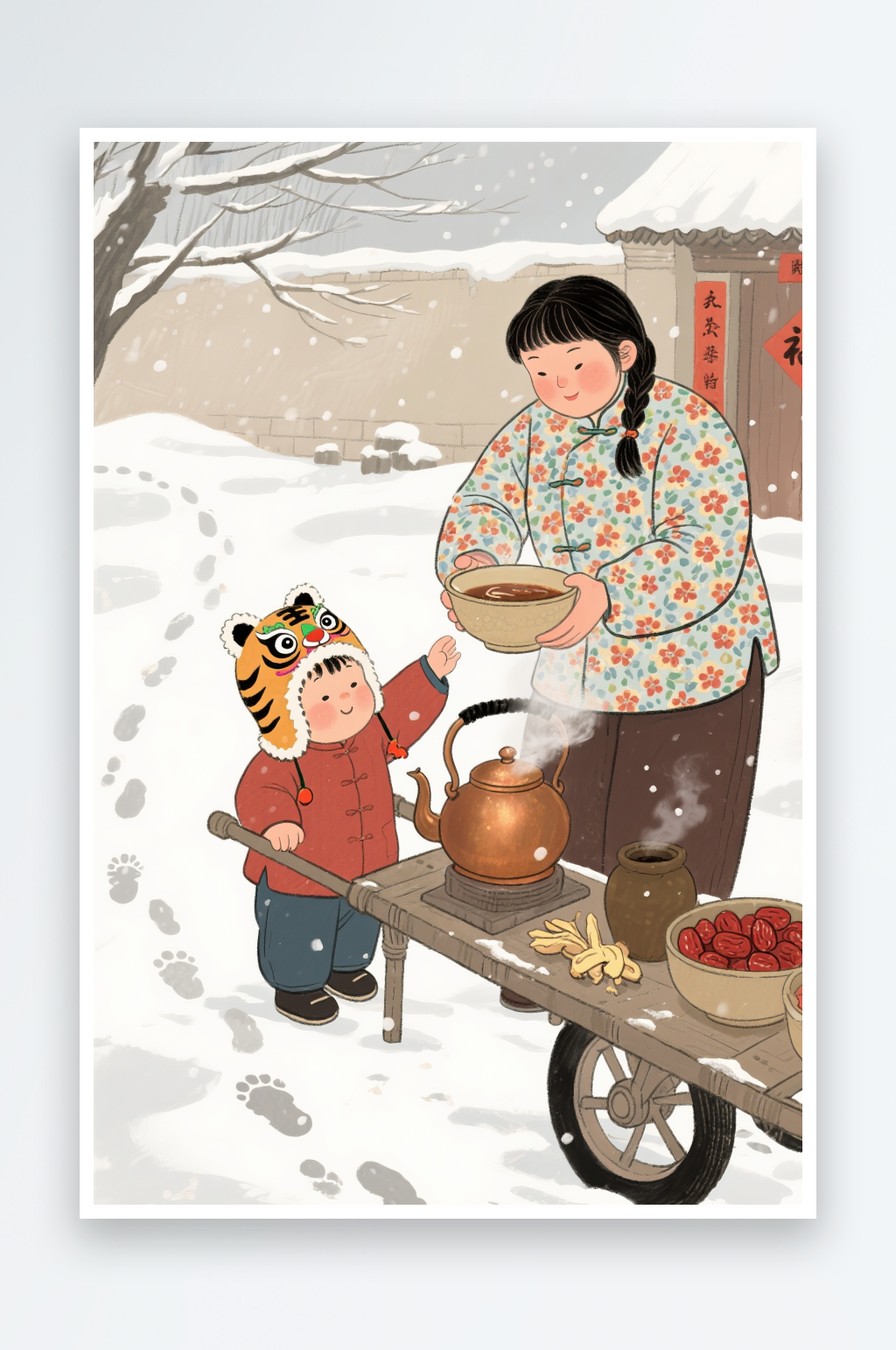 美女中国风冬季冬天热饮奶茶饮品汉服古代人物摄影图素材