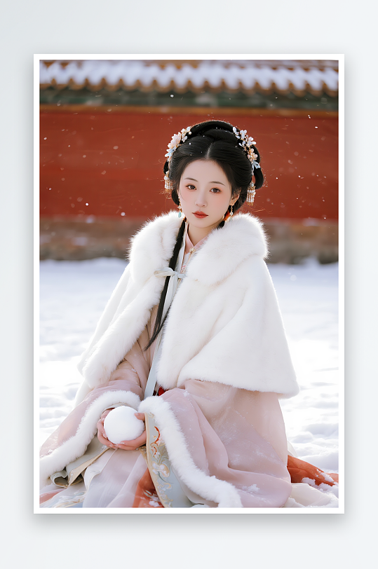 打伞冬季医美美女中国风冬季冬天汉服古代人物摄影图-众图网