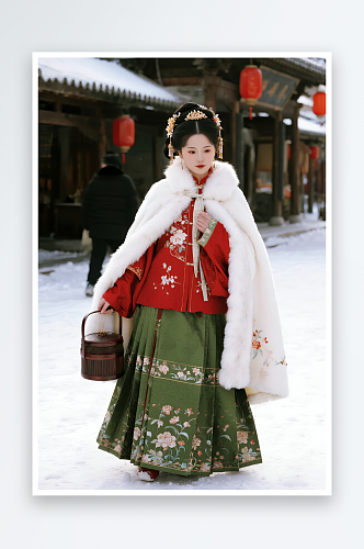 打伞美女中国风冬季冬天汉服古代人物摄影图