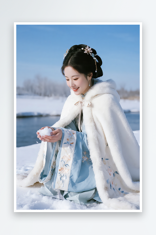 雪中冬季医美美女中国风冬季冬天汉服古代人物摄影图-众图网