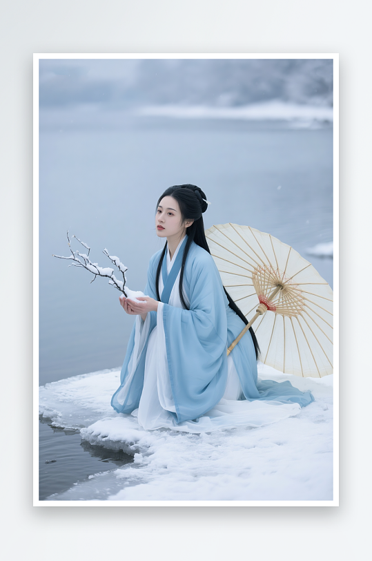 紅色斗篷中國(guó)風(fēng)冬季冬天漢服古代人物攝影圖