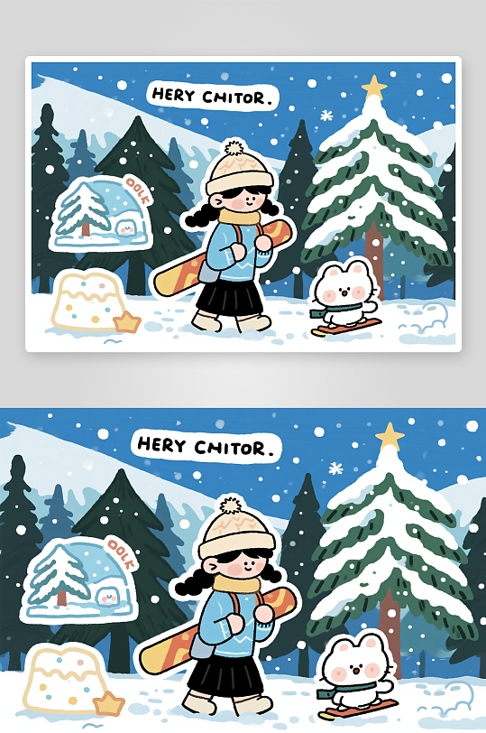 可爱风小雪大雪冬季冬天卡通手账贴纸元素插画