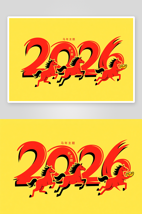 可爱卡通2026年马年组合插画-众图网