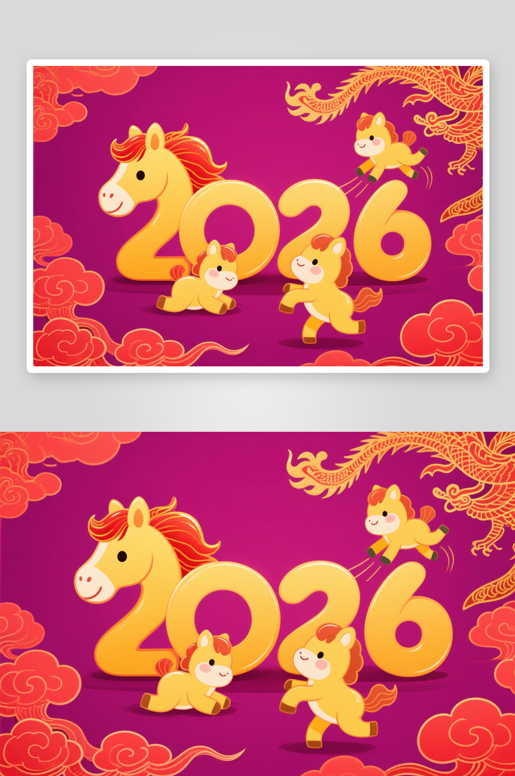 可爱灯笼鞭炮2026年马年组合插画素材