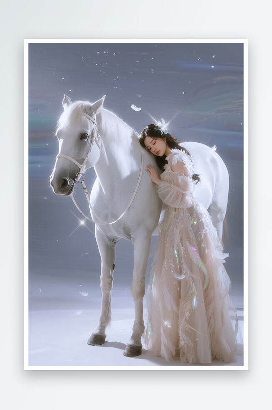 红金中式新年唐装马年骏马美女医美人物写真摄影图-众图网