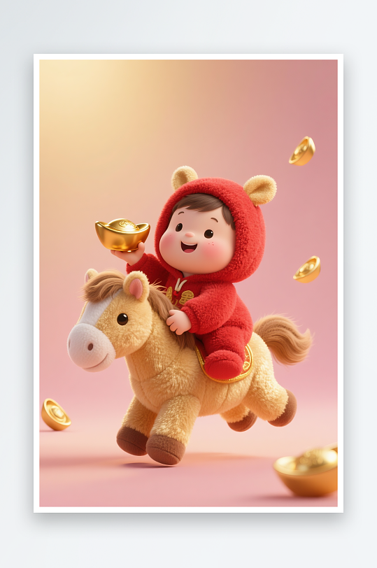 红色奶瓶灯笼马年生肖宝宝儿童插画-众图网