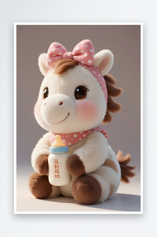 红色奶瓶灯笼马年生肖宝宝儿童插画-众图网