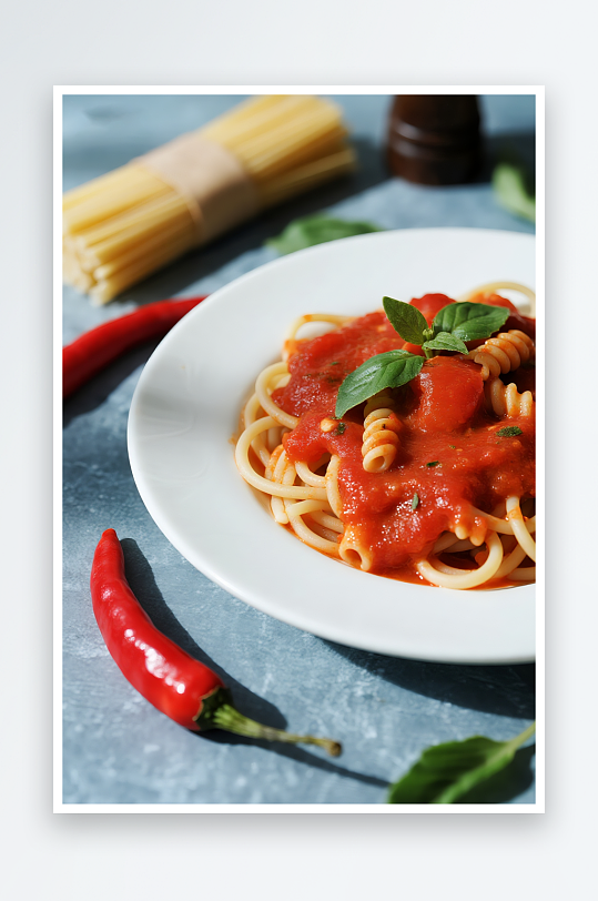 辣番茄味意意大利面美食摄影图-众图网