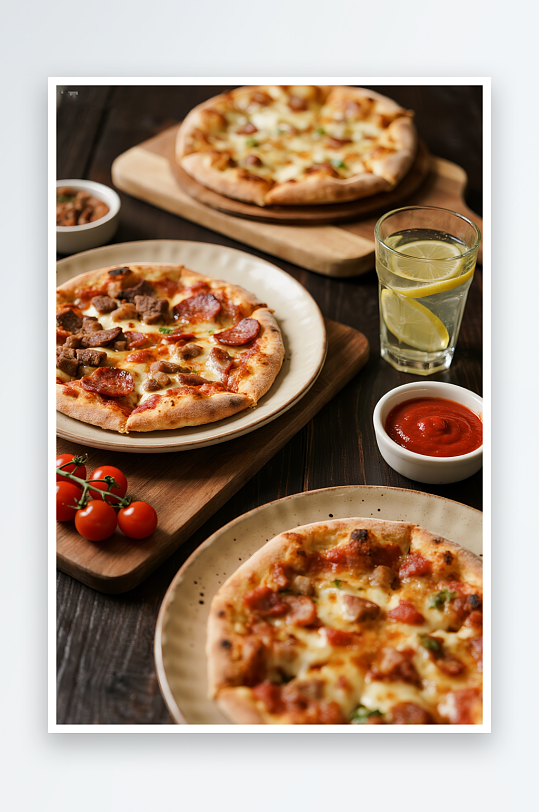 牛肉披萨不同口味披萨美食摄影图-众图网