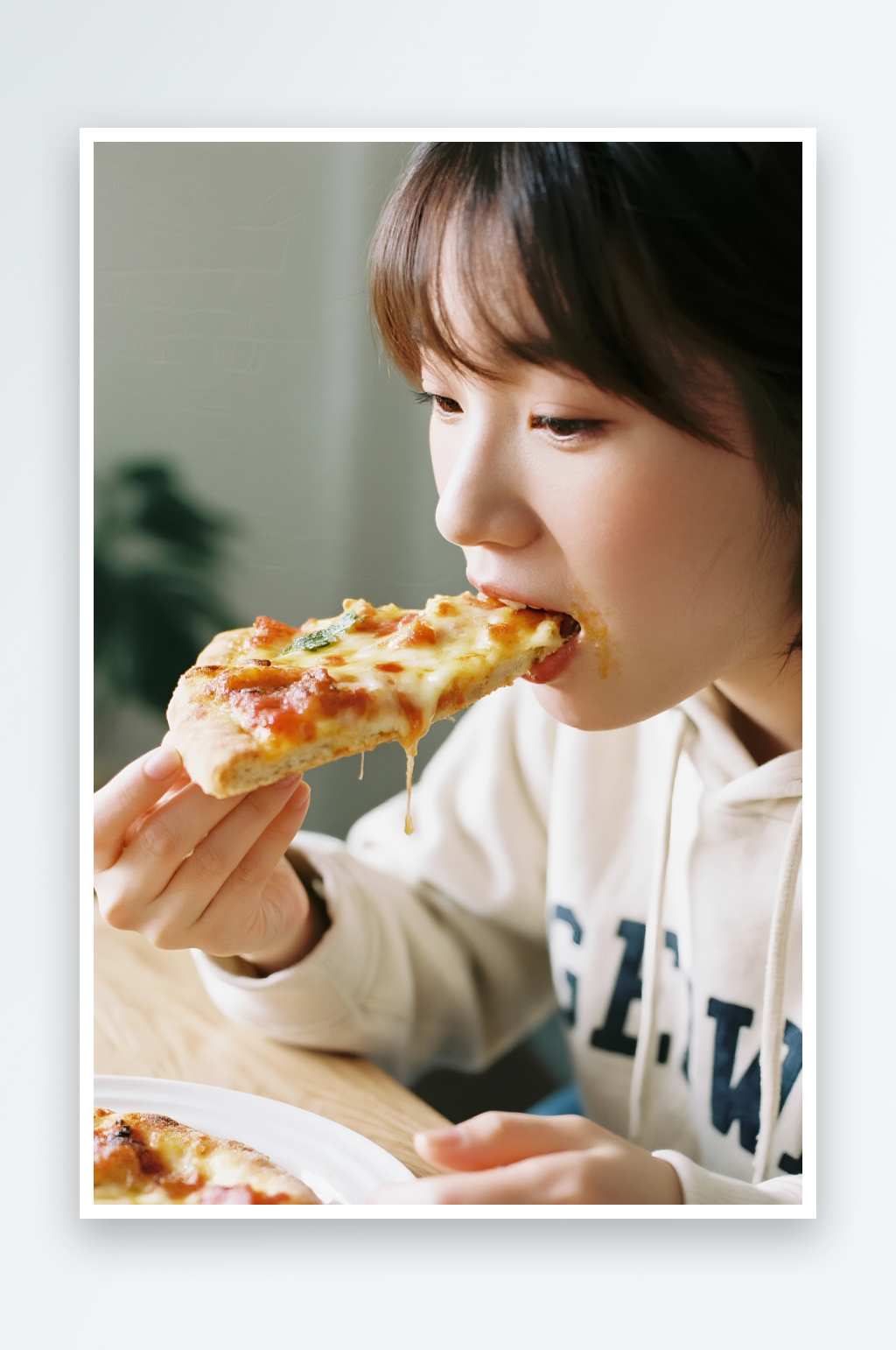 帅哥美女吃榴莲披萨美食摄影图素材