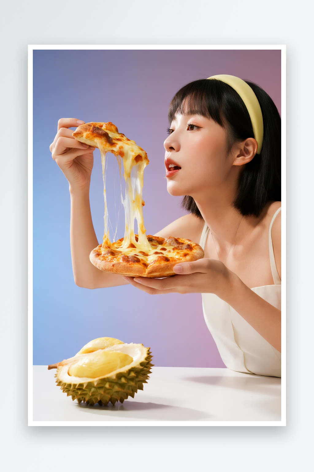 芝士金枕榴莲披萨美食摄影图素材