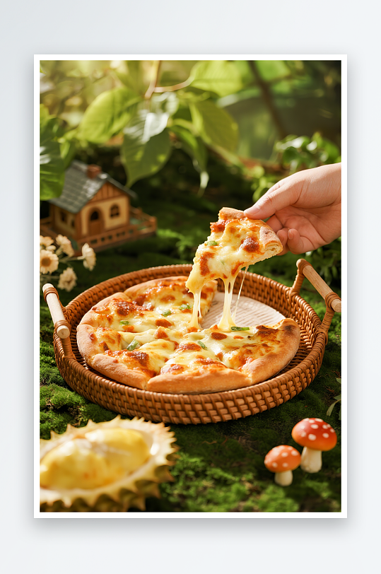 芝士金枕榴莲披萨美食摄影图-众图网