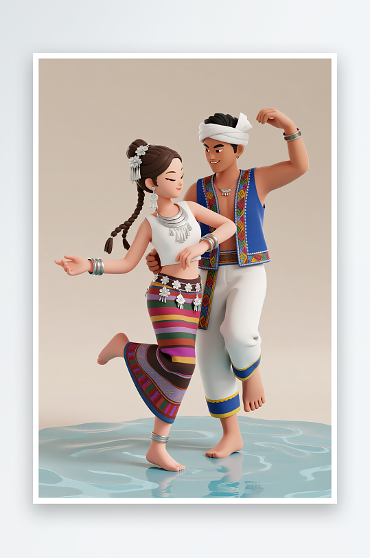 傣族56个民族少数民族人物模型插画-众图网
