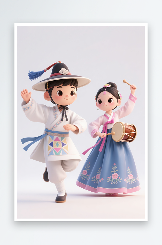 朝鮮族鼓56个民族少数民族人物模型插画-众图网