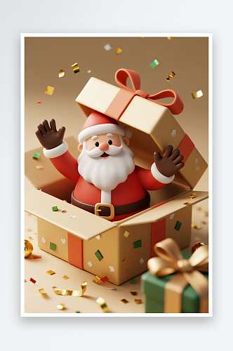 圣诞老人开门立体圣诞节圣诞老人模型插画
