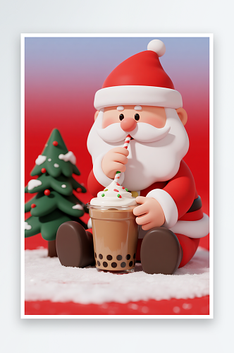 滑雪圣诞老人立体圣诞节圣诞老人模型插画