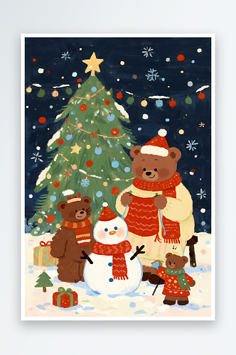 圣诞节卡通动物宠物萌宠插画