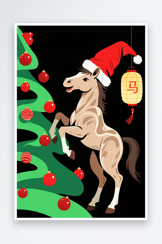 马年圣诞节元旦节圣诞老人双节同庆插画-众图网