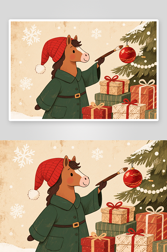 马年圣诞节元旦节圣诞老人双节同庆插画-众图网