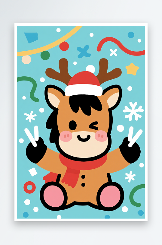 马年圣诞节元旦节圣诞老人双节同庆插画-众图网