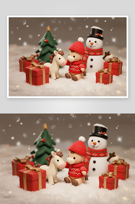 马年圣诞节元旦节圣诞老人双节同庆插画-众图网