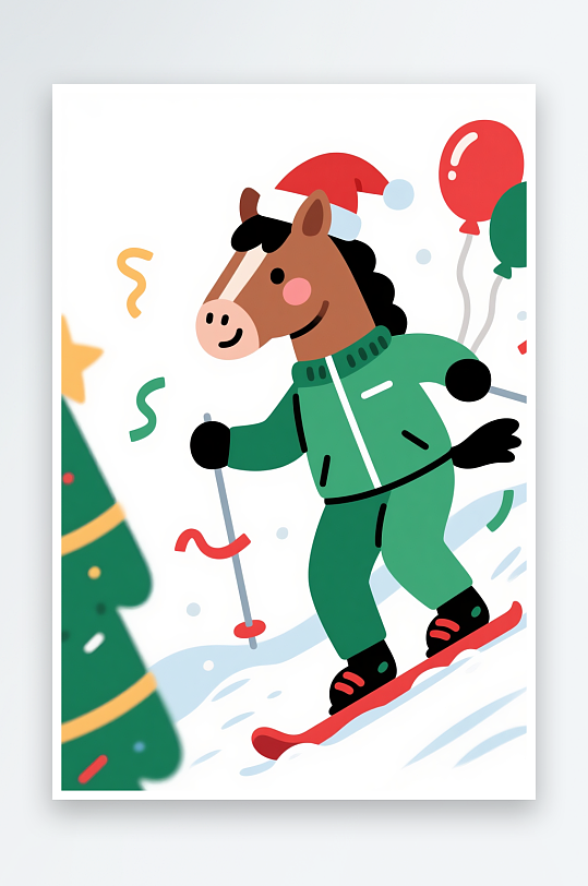 马年圣诞节元旦节圣诞老人双节同庆插画-众图网