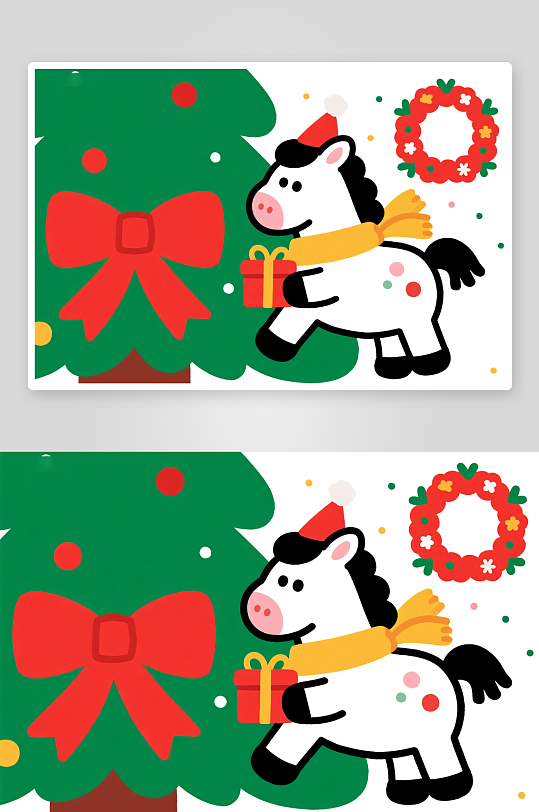 马年圣诞节元旦节圣诞老人双节同庆插画-众图网