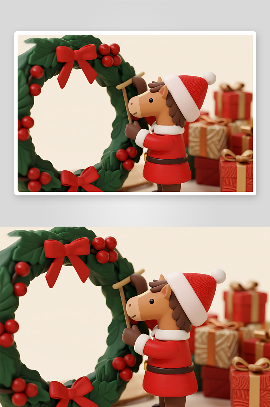 马年圣诞节元旦节圣诞老人双节同庆插画-众图网