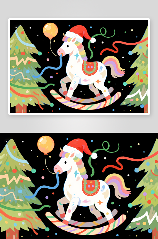 马年圣诞节元旦节圣诞老人双节同庆插画-众图网