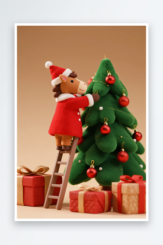 马年圣诞节元旦节圣诞老人双节同庆插画-众图网