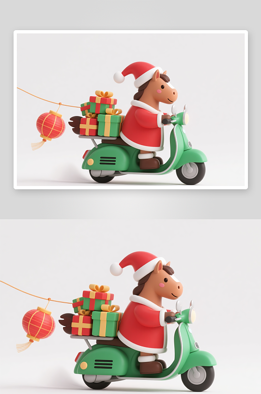 马年圣诞节元旦节圣诞老人双节同庆插画-众图网