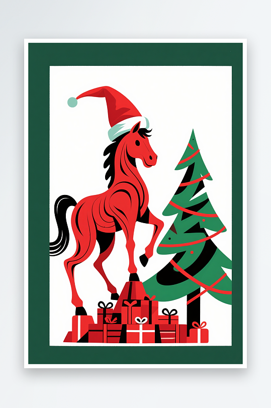 小马年圣诞节元旦节圣诞老人双节同庆插画-众图网