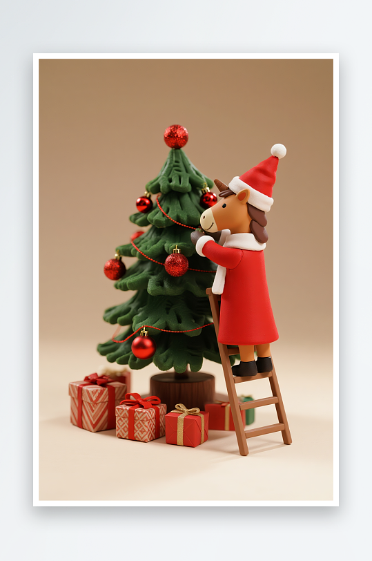 小马年圣诞节元旦节圣诞老人双节同庆插画-众图网