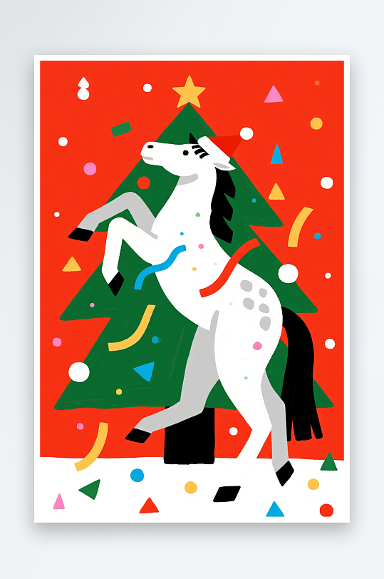 小马年圣诞节元旦节圣诞老人双节同庆插画-众图网