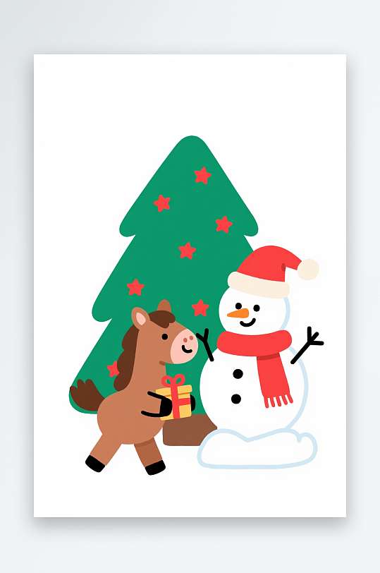 小马年圣诞节元旦节圣诞老人双节同庆插画-众图网