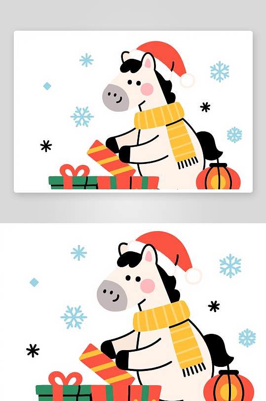 小马年圣诞节元旦节圣诞老人双节同庆插画-众图网