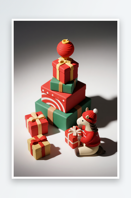 小马年圣诞节元旦节圣诞老人双节同庆插画-众图网