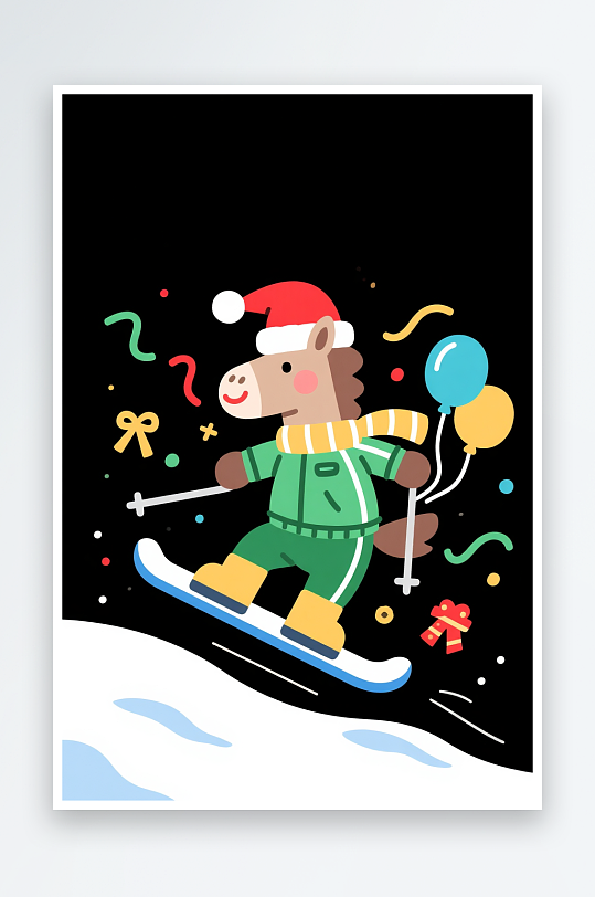 小马年圣诞节元旦节圣诞老人双节同庆插画-众图网