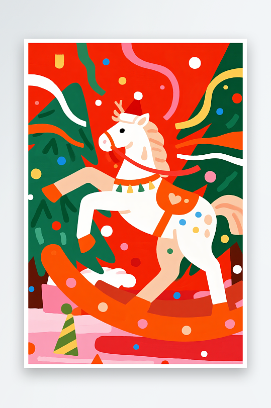 小马年圣诞节元旦节圣诞老人双节同庆插画-众图网