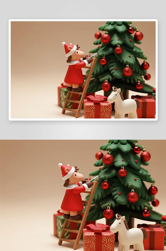 小马年圣诞节元旦节圣诞老人双节同庆插画-众图网