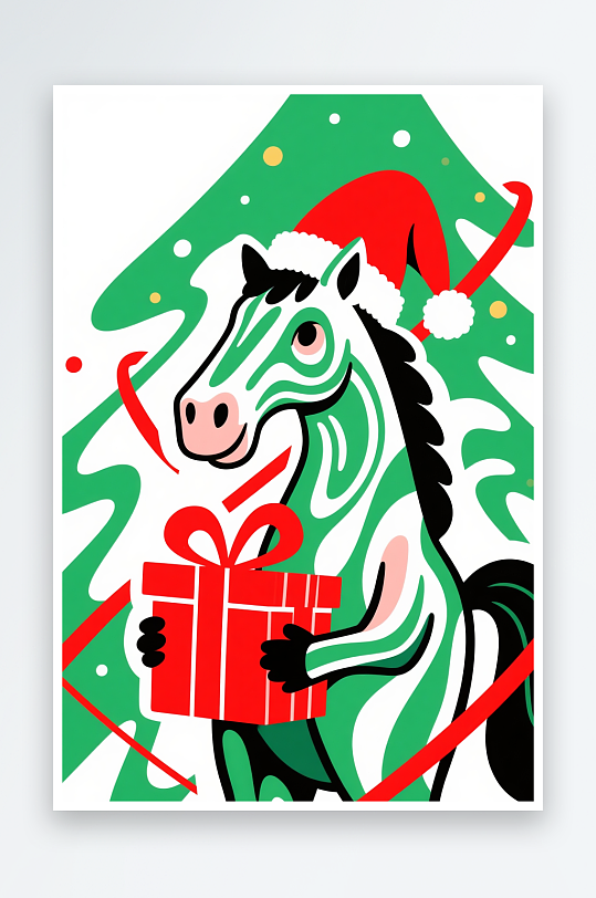 小马年圣诞节元旦节圣诞老人双节同庆插画-众图网