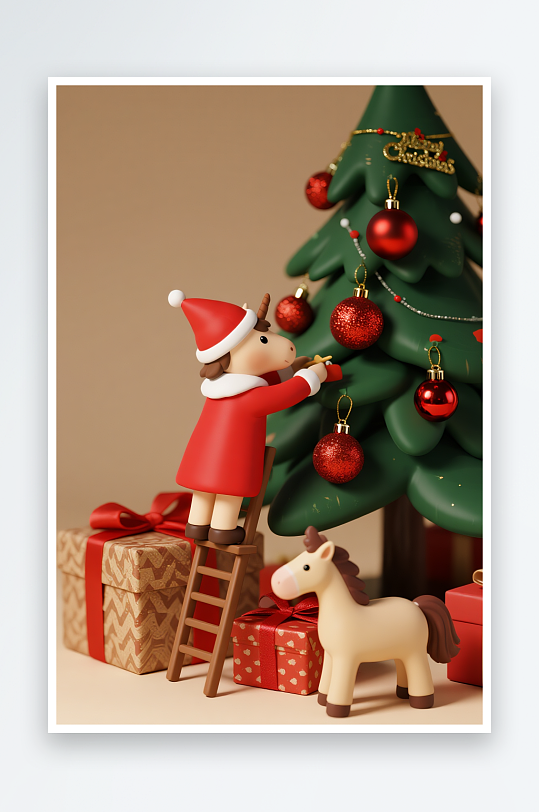小马年圣诞节元旦节圣诞老人双节同庆插画-众图网